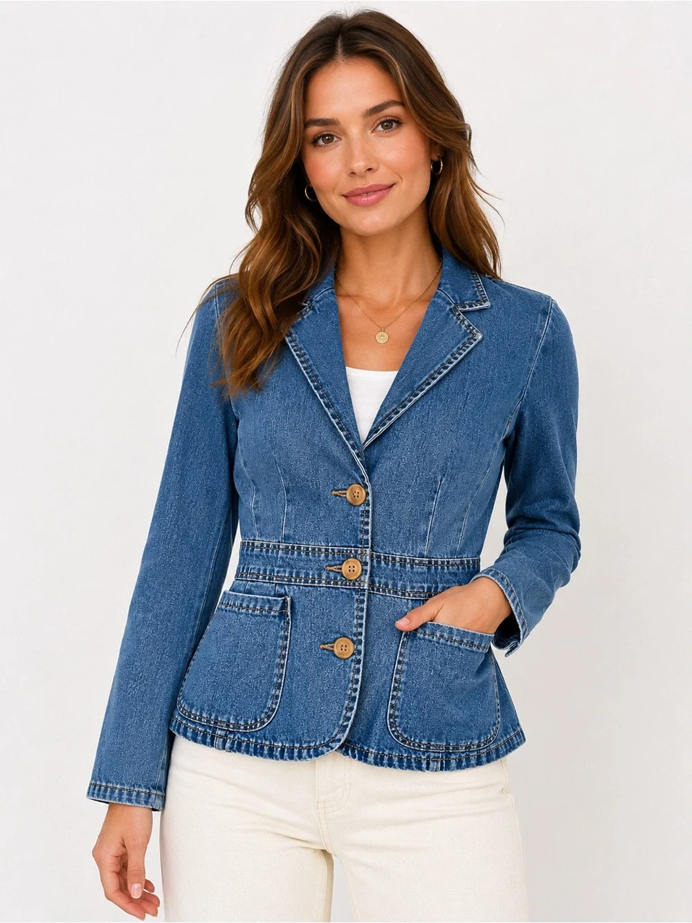 Banana Republic Denim Blazer Jacket Women’s Size 0 Button Front Peplum Style - Picture 5 of 6